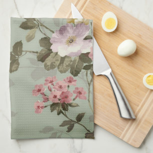 Vintages, dusty Olive Green Floral Design Geschirrtuch