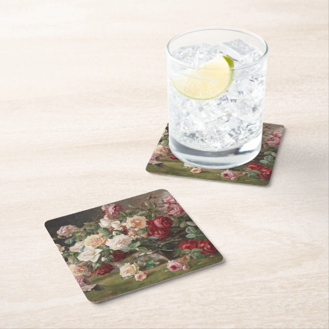 Vintages E. Hariel Rose Stillleben Rechteckiger Pappuntersetzer (Vor Ort)