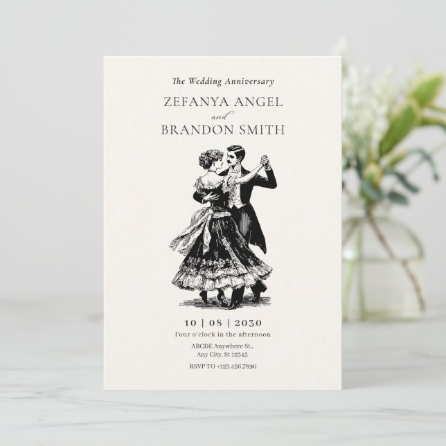 Vintages Ehepaar tanzt Hochzeit Jubiläum Einladung (Stehend Vorderseite)