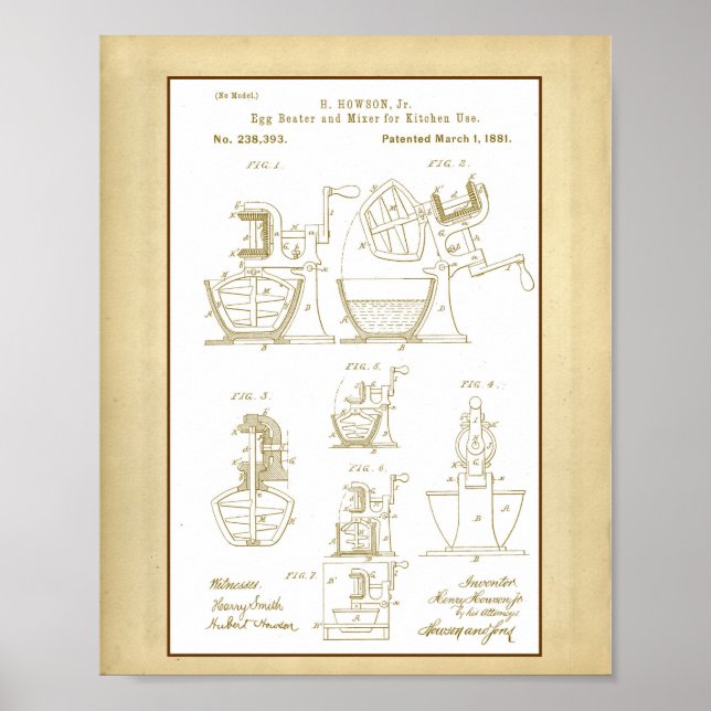 Vintages Ei Beater Mixer Patent Poster (Vorne)