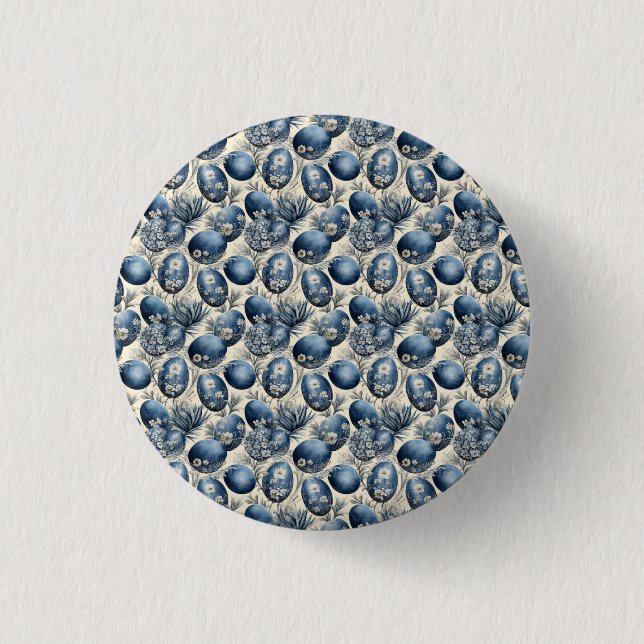 Vintages Ei-Muster aus Blau und Creme Button (Vorderseite)