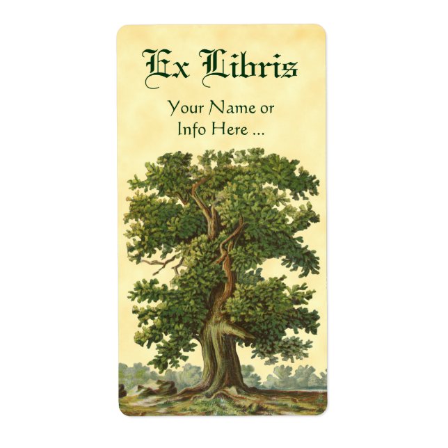 Vintages Eichenbaum Ex Libris bearbeitbares Buchze (Vorne)