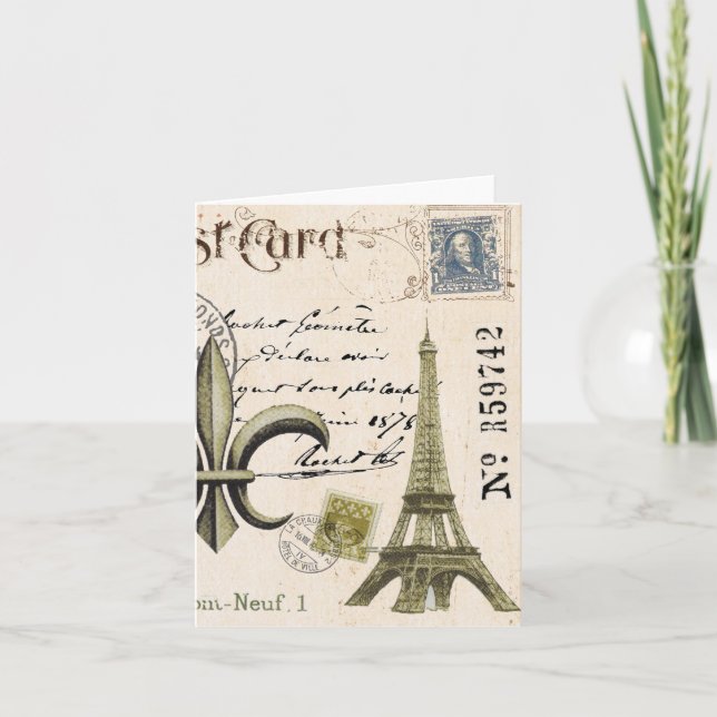 Vintages Eiffel-Turm notecard Karte (Vorderseite)