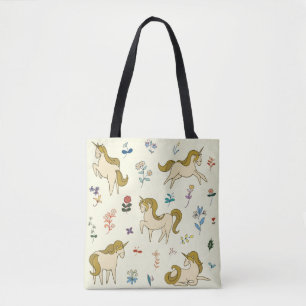 Vintages Einhorn in Blume Farbe Illustrati Tasche