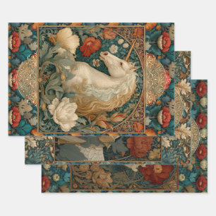 Vintages Einhorn Mittelalterliches Boho Jugendstil Geschenkpapier Set