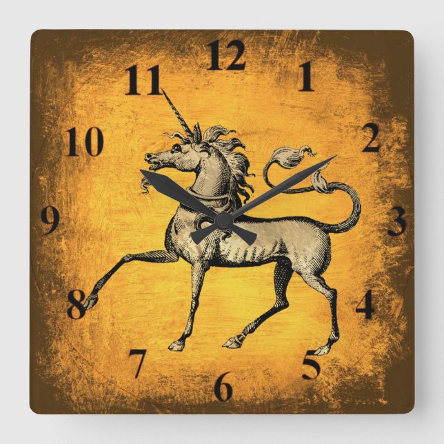 Vintages Einhorn Quadratische Wanduhr (Vorderseite)