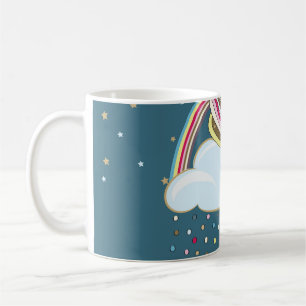 Vintages Einhorn: Regenbogenwolken-Illustration Kaffeetasse