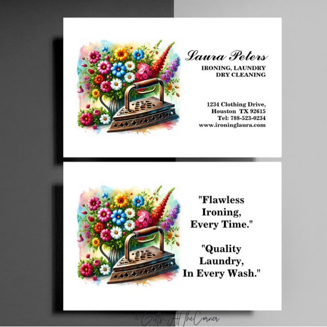 Vintages Eisengebläse Bügelwäsche Trockenreinigung Visitenkarte (Von Creator hochgeladen)