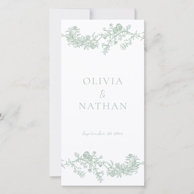 Vintages Elegance-Grünen-Hochzeitsprogramm (Vorderseite)