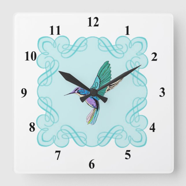 Vintages Elegant Hummingbird Quadratische Wanduhr (Vorderseite)