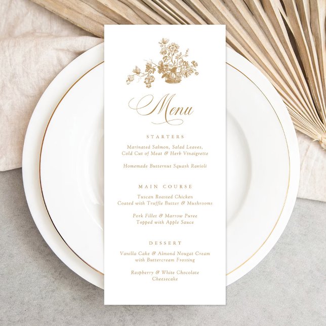 Vintages elegantes Bouquet in einem Korb Menükarte (Von Creator hochgeladen)