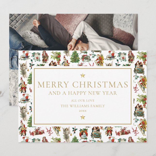 Vintages elegantes Gold Foto Weihnachten (Vorne/Hinten)