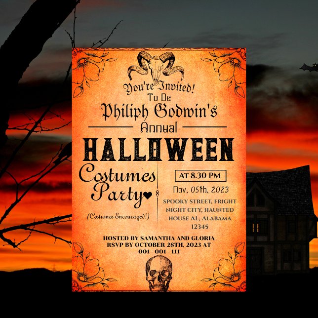 Vintages elegantes gotisches Halloween-Kostüm-Part Einladung (Von Creator hochgeladen)