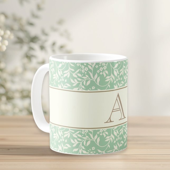 Vintages, elegantes Grünes Blumenmonogramm Kaffeetasse (Von Creator hochgeladen)