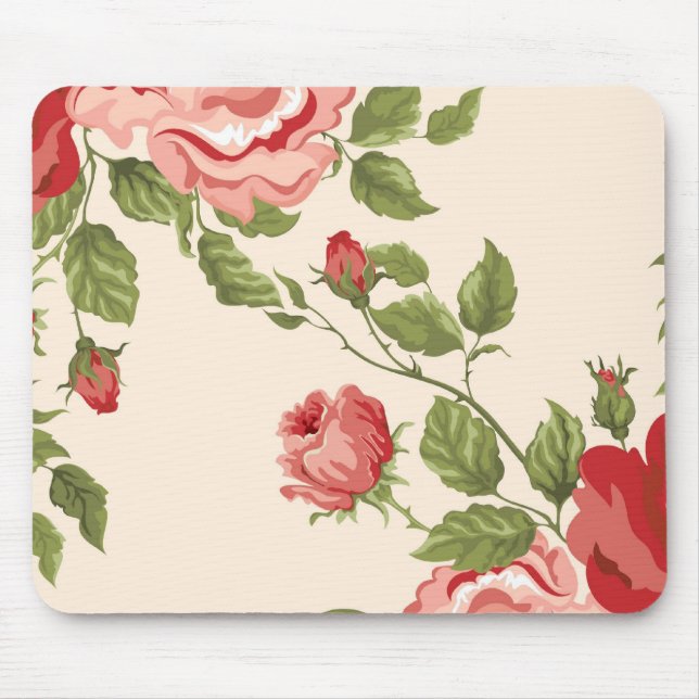 Vintages elegantes Hübsch-rosa Rote Rose-Muster Mousepad (Vorne)
