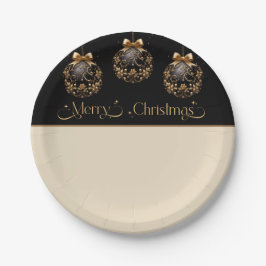 Vintages elegantes Schwarzes und Gold Weihnachten Pappteller