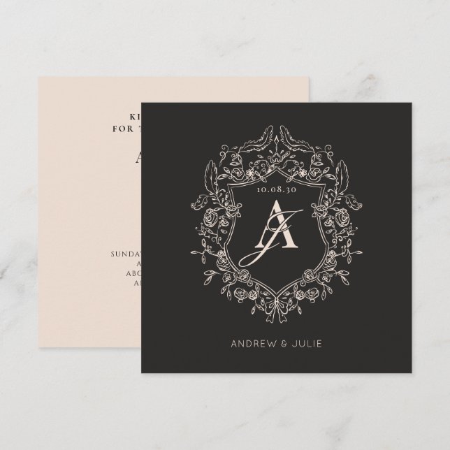 Vintages, elegantes Wappen Einladung (Vorne/Hinten)