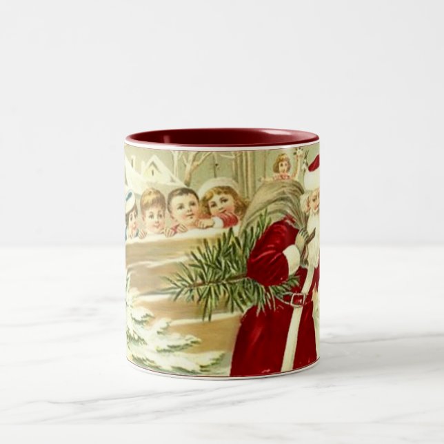 Vintages enfants observant Père Noël Mug (Centre)