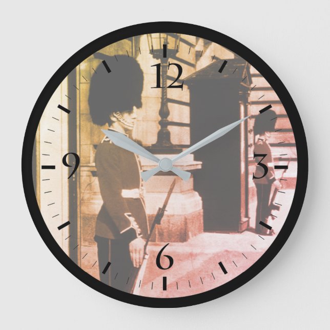 Vintages England - London bei Buckingham Large Große Wanduhr (Vorderseite)