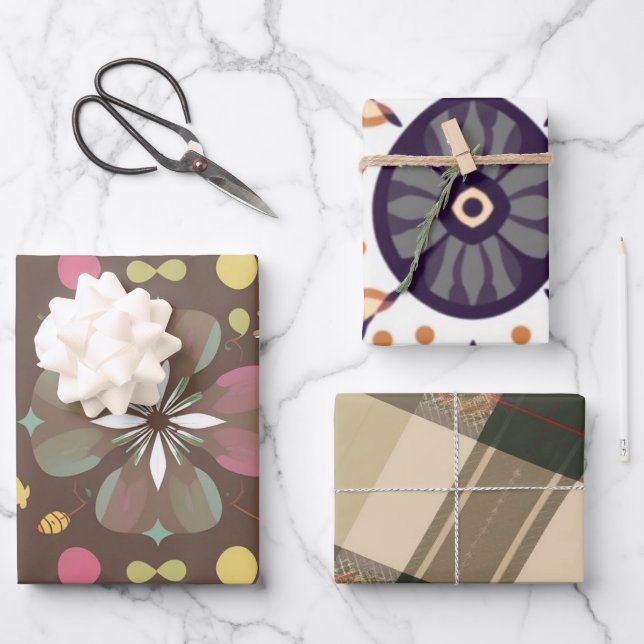 Vintages Englisch Kariert Wrapping Paper Geschenkpapier Set (Vorderseite)