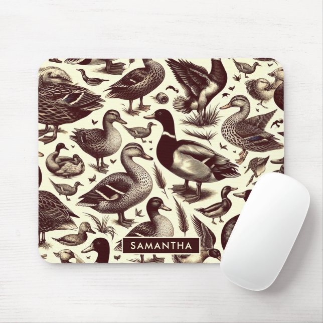 Vintages Enten- und Gänsemuster Mousepad (Mit Mouse)