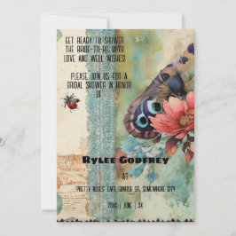 Vintages Ephemera Blue Butterfly Brautparty Einladung