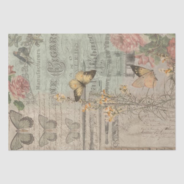 Vintages Ephemera & Butterflies Shabby Chic Seidenpapier (Vorderseite)