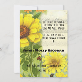 Vintages Ephemera Yellow Zinnias Brautparty Einladung
