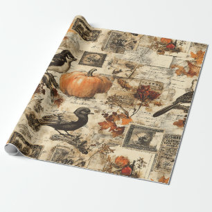 Vintages Ephemerollage   Rustikale Vögel Geschenkpapier