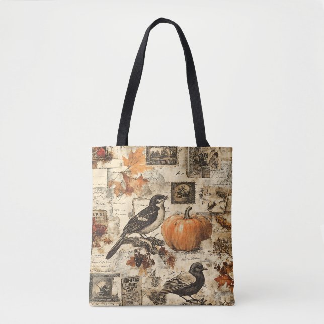 Vintages Ephemerollage | Rustikale Vögel Tasche (Vorderseite)