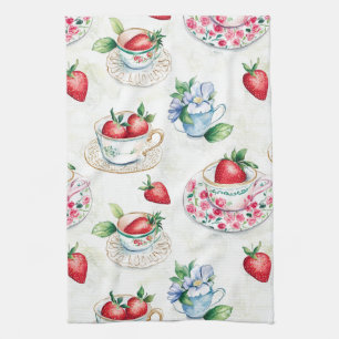 Vintages Erdbeermuster Teacup Blumenmuster Geschirrtuch