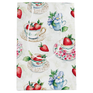 Vintages Erdbeermuster Teacup Blumenmuster Mittlere Geschenktüte