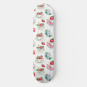 Vintages Erdbeermuster Teacup Blumenmuster Skateboard