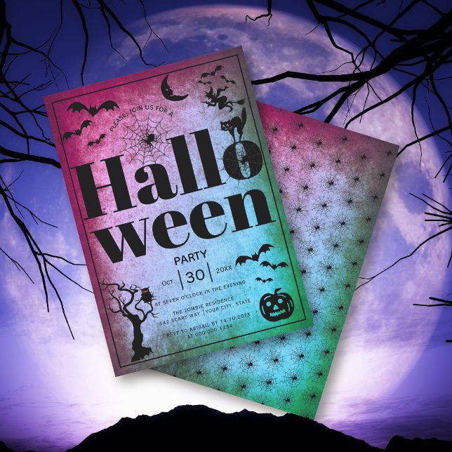 Vintages erwachsenes Halloween-Party lila aquamari Einladung (Von Creator hochgeladen)