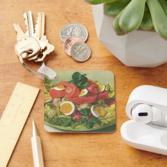 Vintages Essen, Bio, gemischtes, grünes Meshsalat Schlüsselanhänger (Schreibtisch)