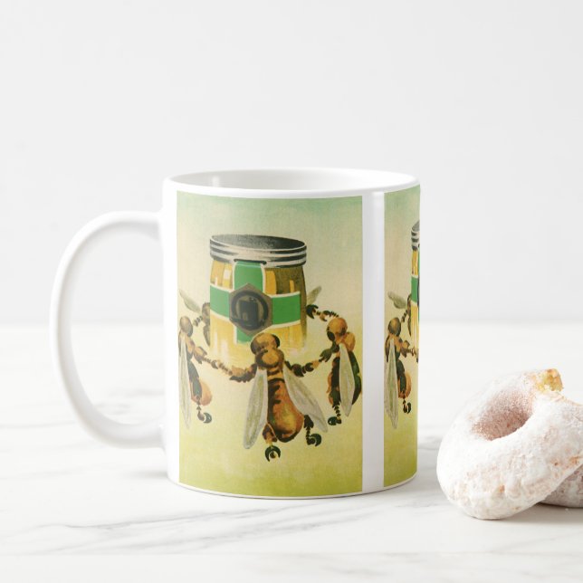 Vintages Essen, Bio Honigbienen, Tanzjar Kaffeetasse (Mit Donut)