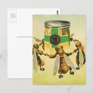 Vintages Essen, Bio Honigbienen, Tanzjar Postkarte