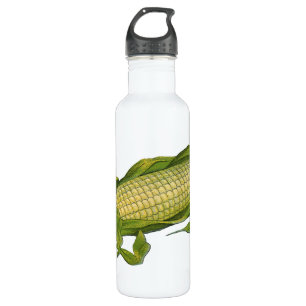 Vintages Essen, gesunde Gemüse, Mais auf dem Cob Trinkflasche