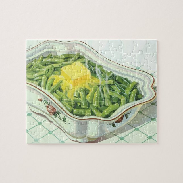 Vintages Essen, grüne Bean Casserole mit Butter (Horizontal)