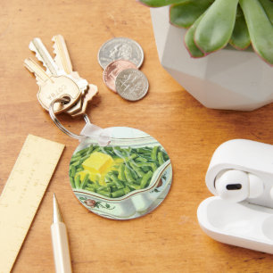 Vintages Essen, grüne Bean Casserole mit Butter Schlüsselanhänger