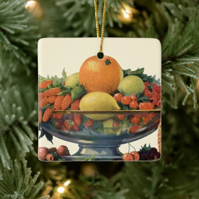 Vintages Essen, Obst in einer Schüssel Keramikornament (Baum)