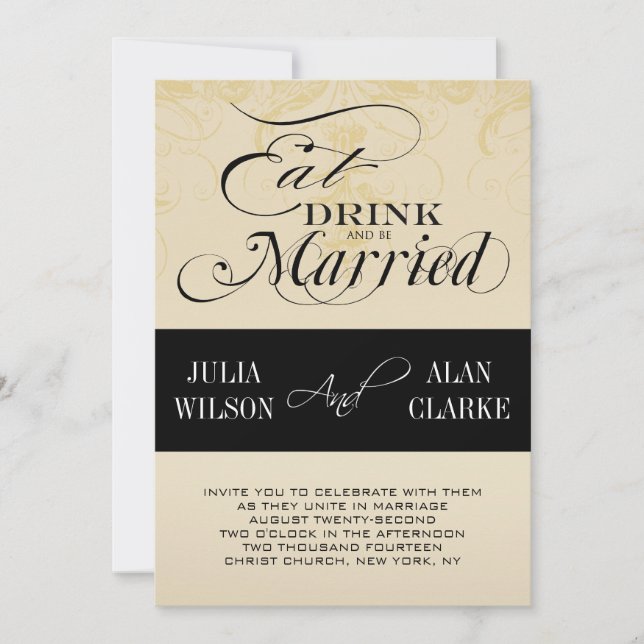 Vintages Essen, Trinken und Verheiratete Hochzeit  Einladung (Vorderseite)