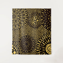 Vintages Ethnic Floral Black Gold Muster Tapestory Wandteppich