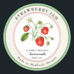 Vintages Etikett für Strawberry Jam Jar Canning Runder Aufkleber<br><div class="desc">Personalisierte handgemalte Aquarell Vintager Stil Strawberry Marmelade Label. Ideal für Zuhause-Konserven und Geschenkgutscheine. Füllen Sie Ihre Informationen auf Etikett aus und genießen Sie.</div>