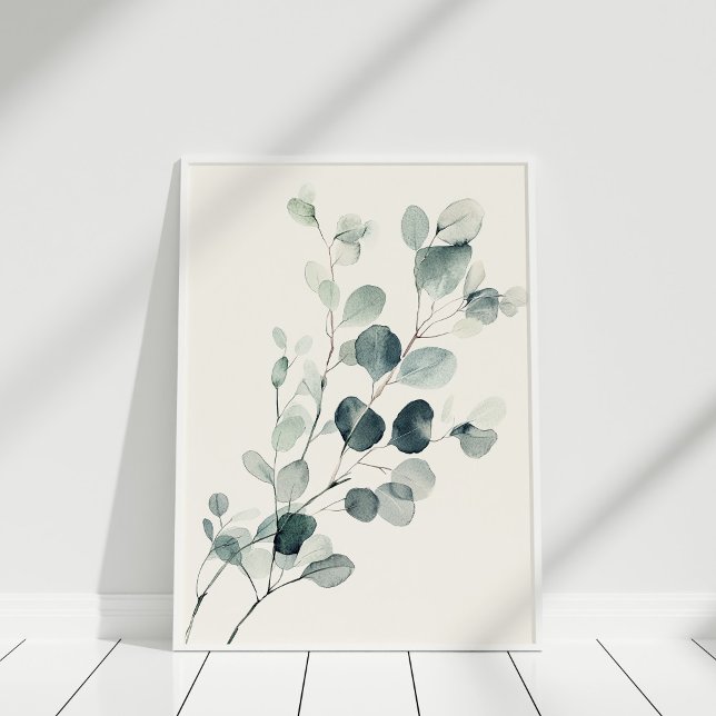 Vintages Eukalyptus Museo Cantonale d'Arte Poster (Vintage Watercolor Eucalyptus Branch Wall Art on a white floor.)