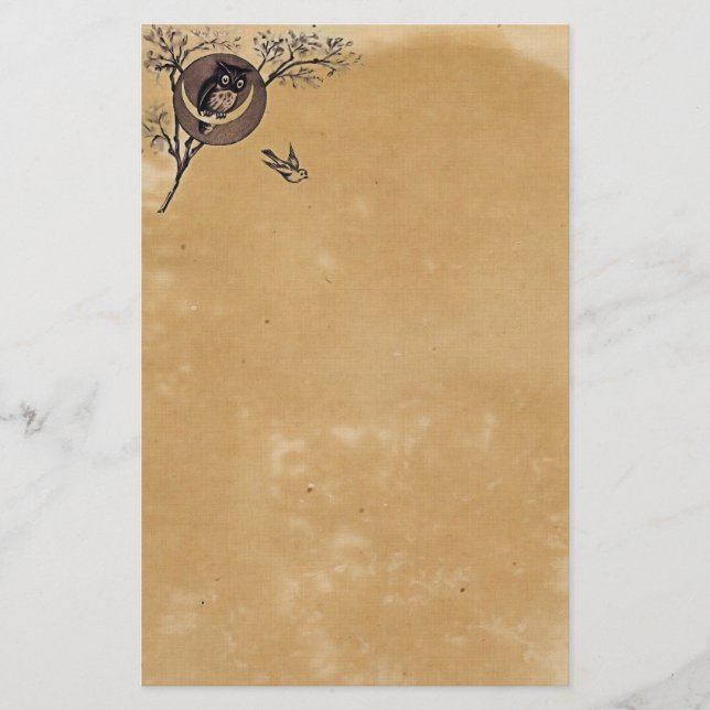 Vintages Eulen-Briefpapier Briefpapier (Vorderseite)