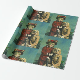 Vintages Eulen-und Pussy-Katzen-Verpackungs-Papier Geschenkpapier