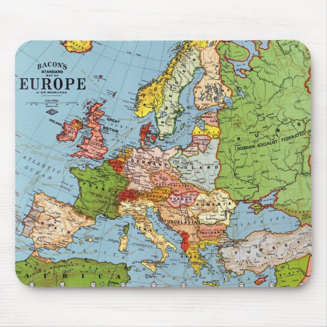 Vintages Europa 20. Jahrhundert - Allgemeine Karte Mousepad (Vorne)