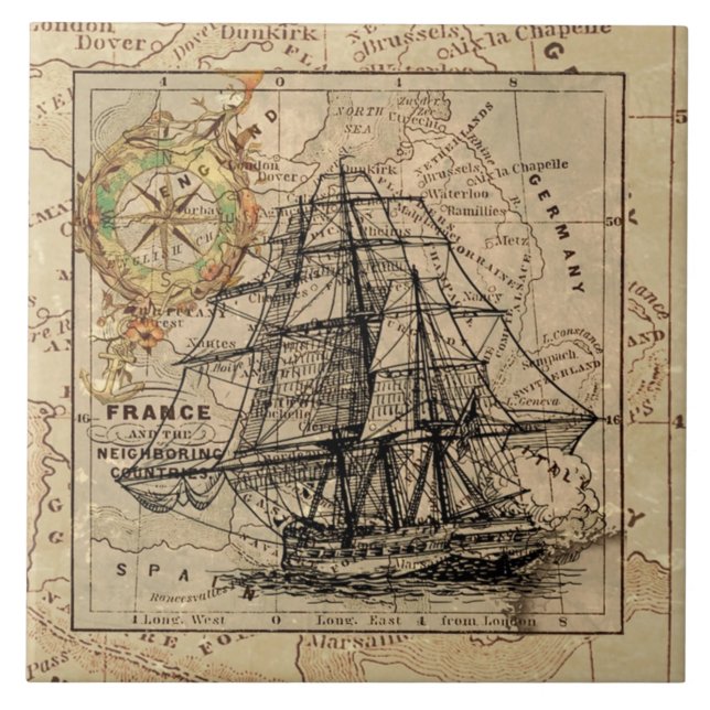 Vintages Europa Alte Navigationskarte Fliese (Vorderseite)