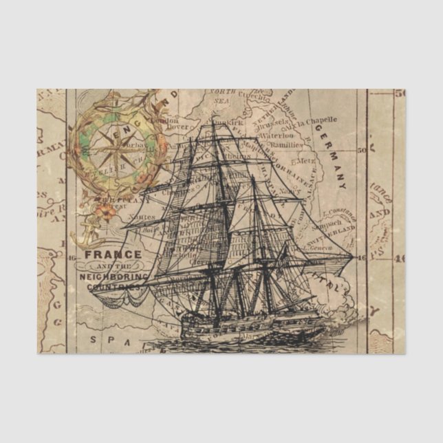 Vintages Europa Alte Navigationskarte Seidenpapier (Vorderseite)